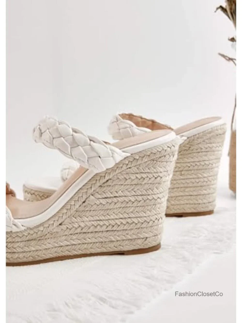 Wedge Platform Sandals Espadrilles Two Strap Woven Slip On Slide Sandals
